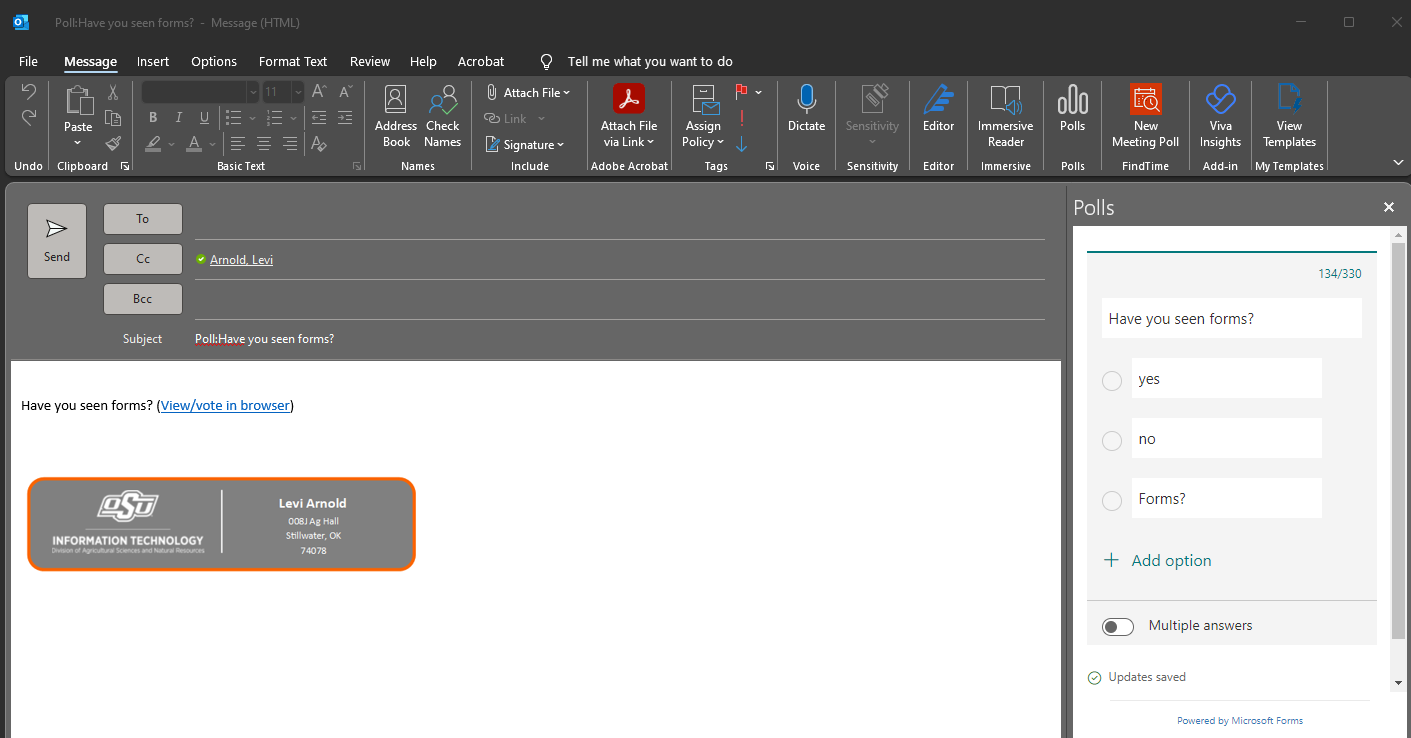 Screenshot of the Polls in Outlook.