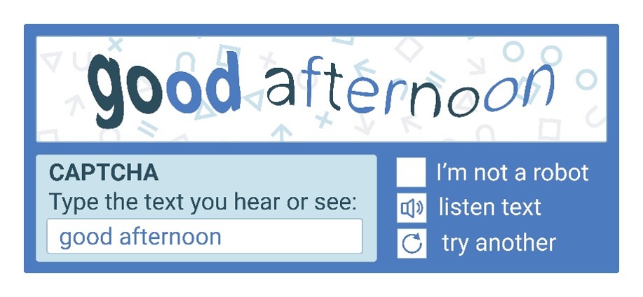 Blue CAPTCHA interface displaying the phrase 