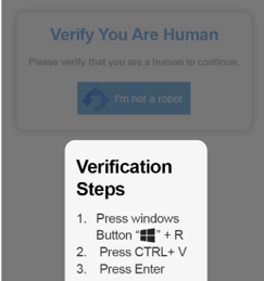 Clickfix verification steps instructing users to press keyboard shortcuts to verify their identity.