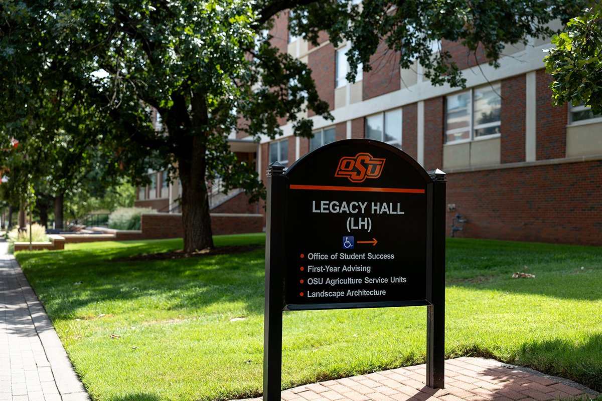 View of the south side of the Legacy Hall building on campus.