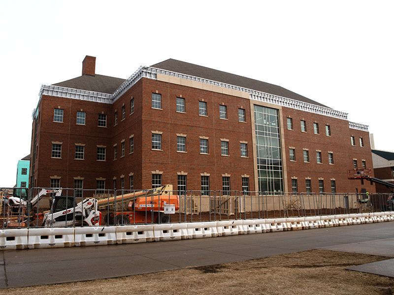 Brick and stone work on south side of building