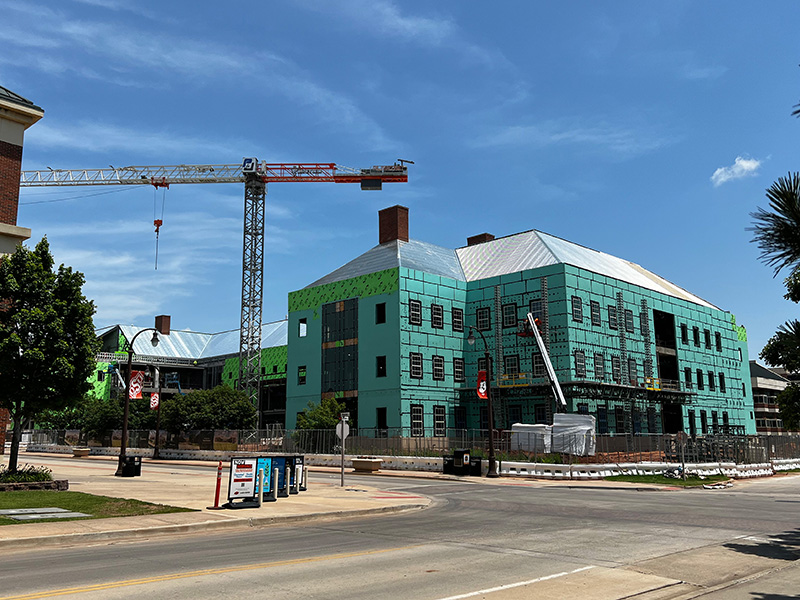 View of the construction of the new Ag Hall from current Ag Hall