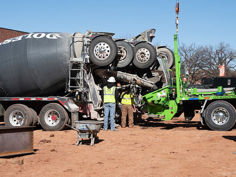 Concrete trucks on the construction site