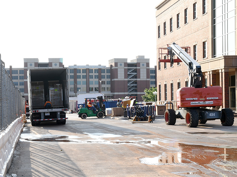 Furniture delivery on the north side of the building