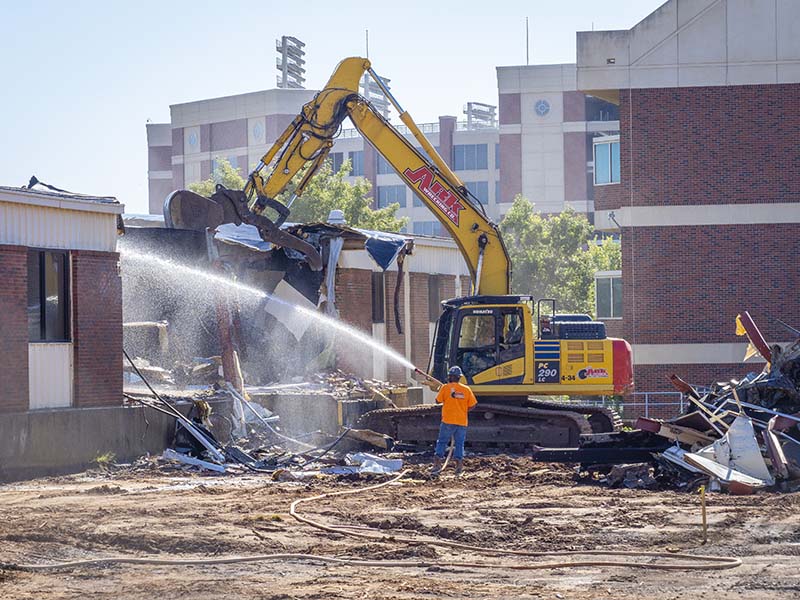 Water spraying as Agriculture North comes down