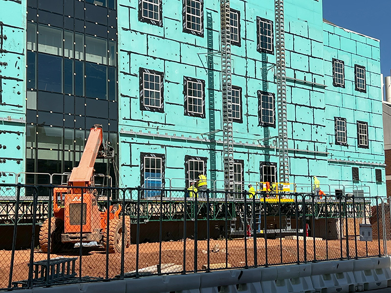 Testing windows on south side of the building