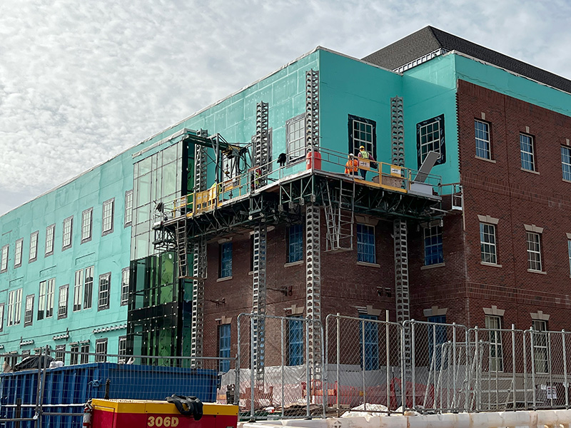 Close-up of brickwork on northeast side of building