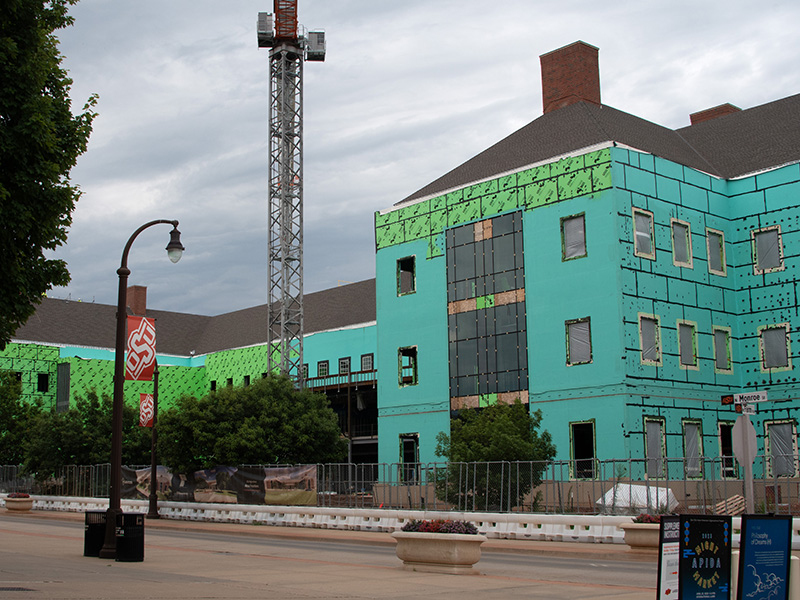Completed roof on middle section of building