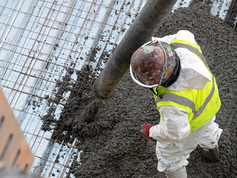 Pouring concrete for the second level of the middle section