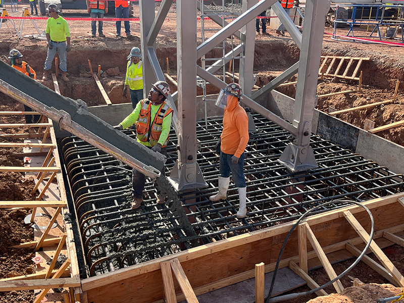 Pouring concrete for crane base