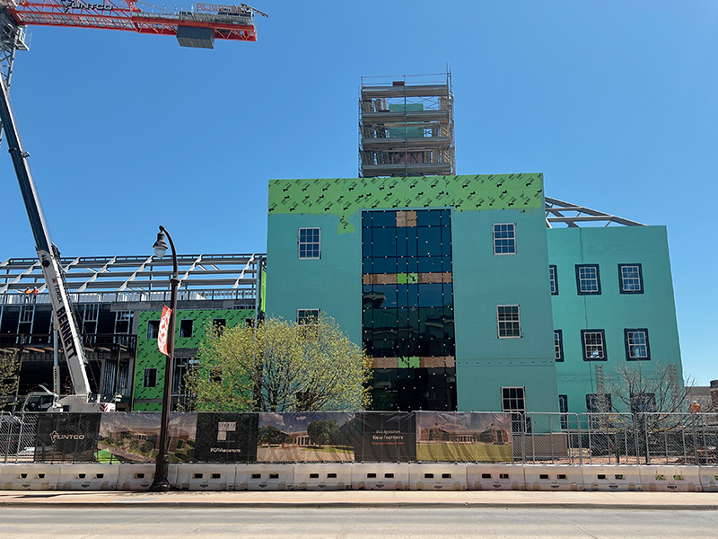 Curtain windows on south side of New Frontiers building