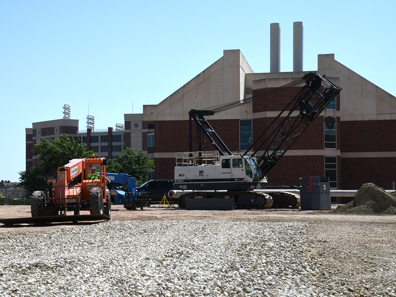 Small crane on construction site