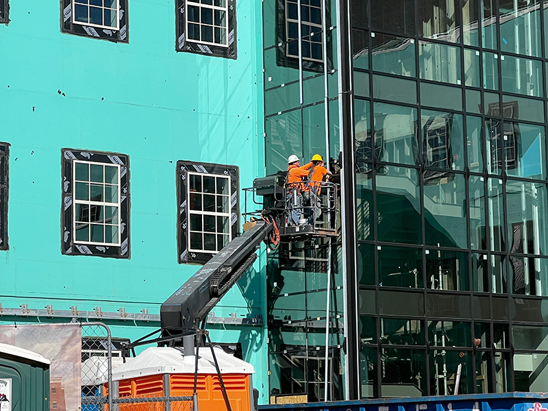Window work on the front of the building