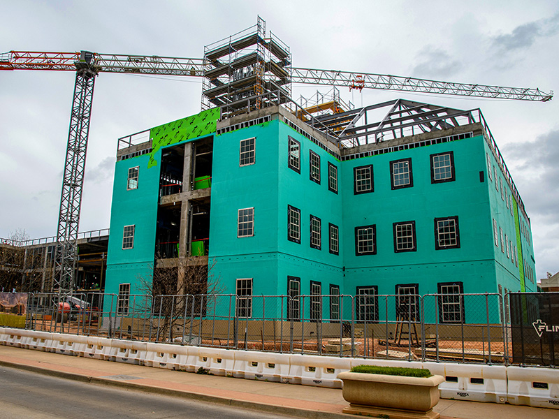 close-up of the south end of the building