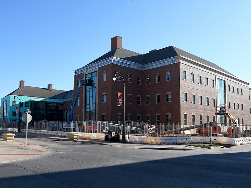 Wide view of the south side of the building