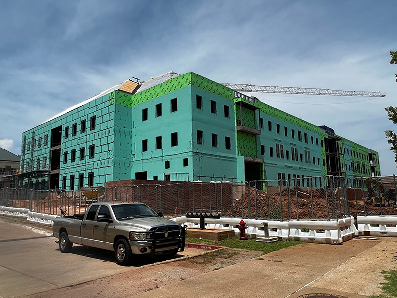 Construction progress on the back of the building