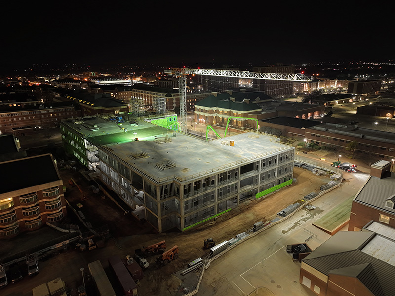 View from the north end of the building during the final concrete pour in early morning
