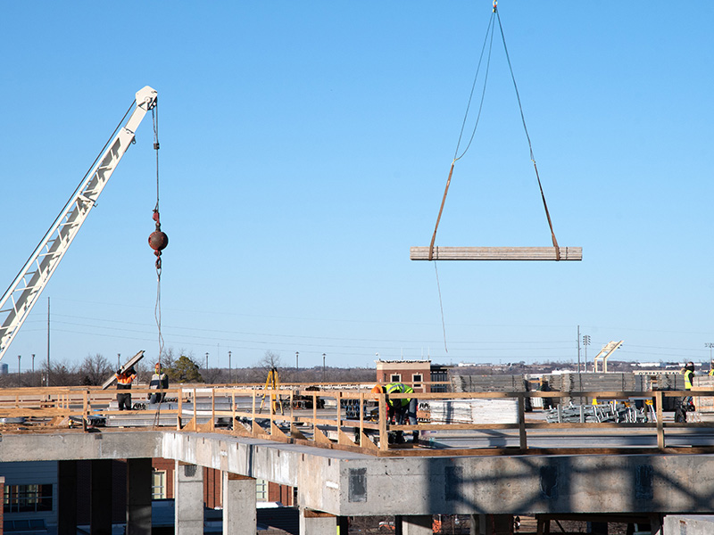 Crane lifting material in the air