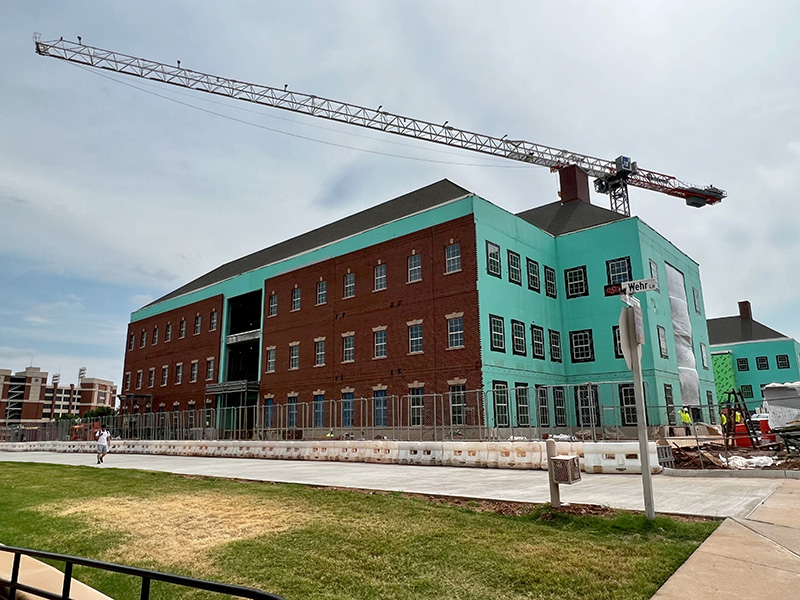 South side of the building covered in brick